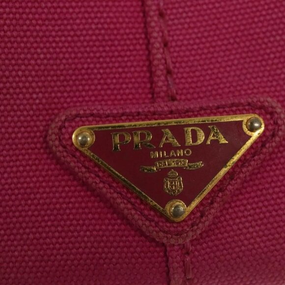 PRADA Canapa PM Hand Bag Canvas Pink Gold Auth bs28699 - Picture 11 of 16